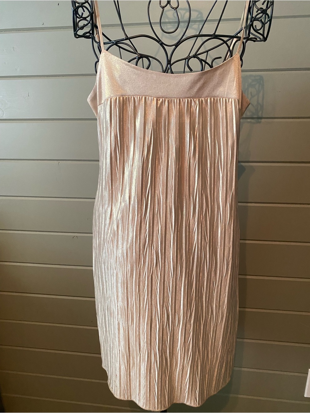 Fire Metallic Gold Pleated Slip Midi dress